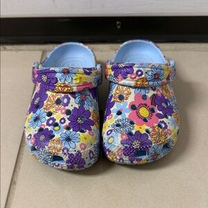 CROCS Kids Floral Slippers - Purple and Blue